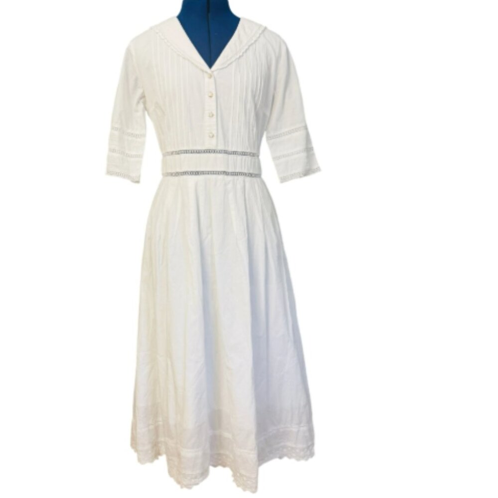 Simple Retro White Midi Cotton Dress